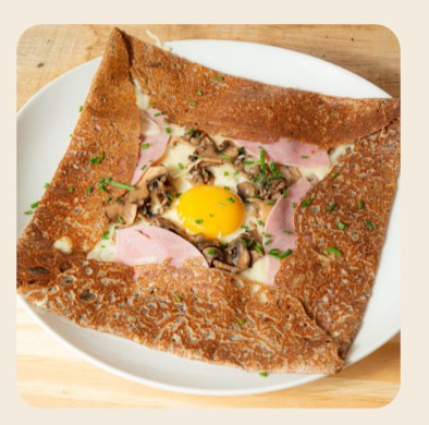 Galette complète œuf, jambon et champignons